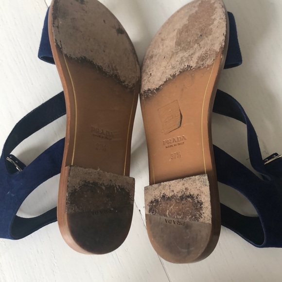 PRADA Suede Ankle Strap Flat Sandals 37.5 - Picture 7 of 8